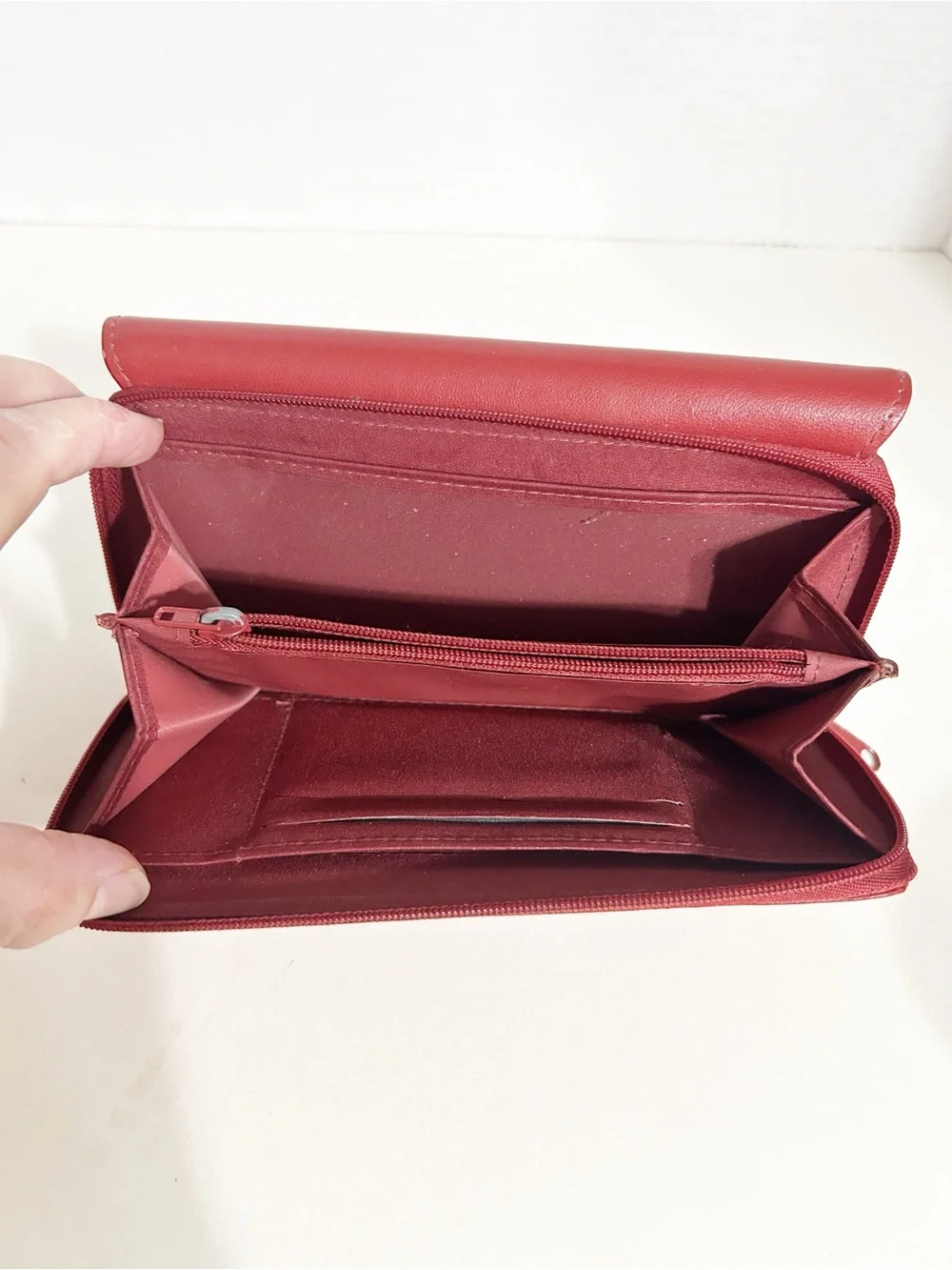 DOPP Genuine Leather Long Bifold Envelope Style Wallet Clutch Red Smooth Leather